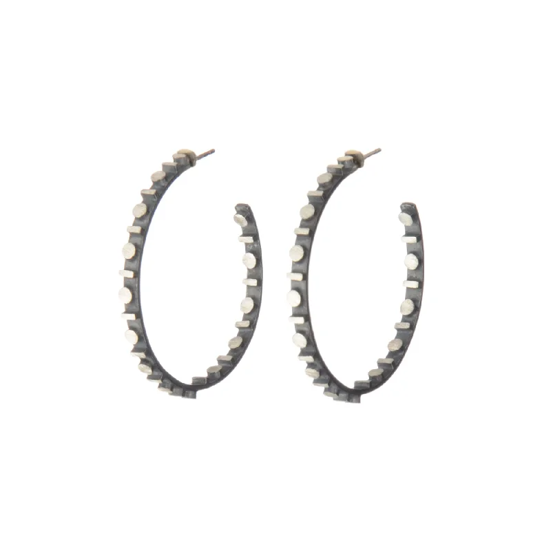 Silver Earrings with Diamonds-Eclipse Line/Dot Hoop Earrings