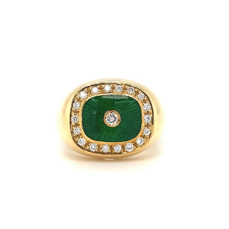 Classic Gold Ring-18K Yellow Gold Enamel & Diamond Accented Faberge Ring