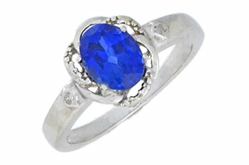 Antique Wedding Ring Set-2 Ct Blue Sapphire & Diamond Oval Ring .925 Sterling Silver Rhodium Finish