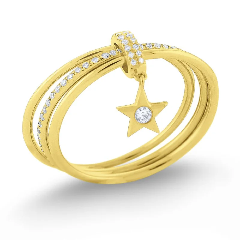 Trendy Wedding Rings-Diamond Lucky Charm Star Ring Set in 14 Kt. Gold