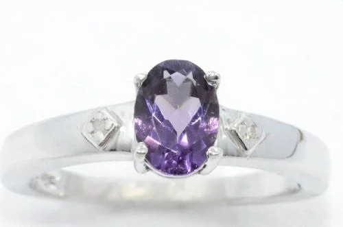 Custom Silver Engagement Ring-1 Ct Alexandrite & Diamond Oval Ring .925 Sterling Silver Rhodium Finish