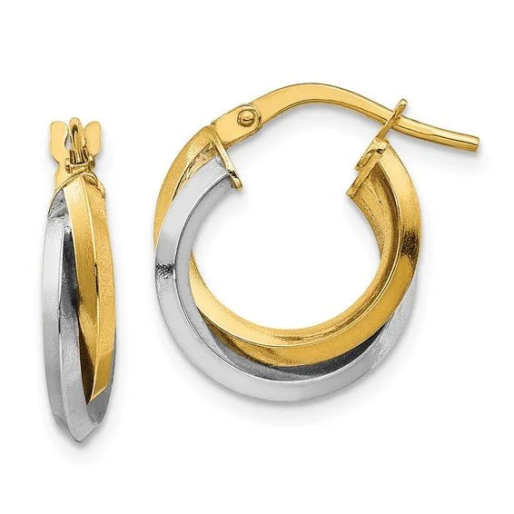 Pearl Drop Earrings-14K TT Gold Double Hoop Earrings 1.6grms