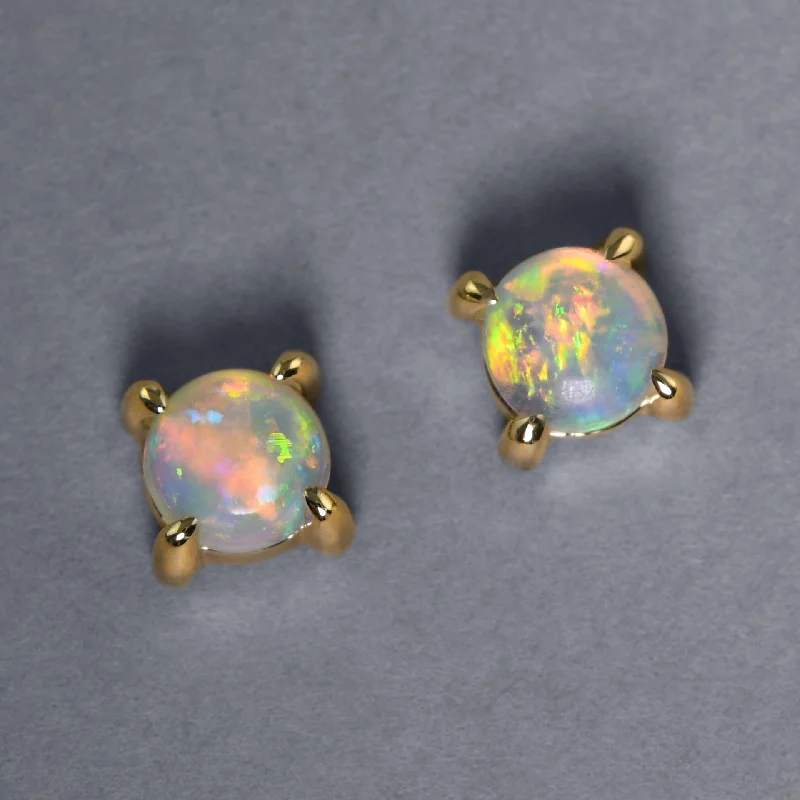 Handmade Silver Earrings-Australian Opal Studs In Gold