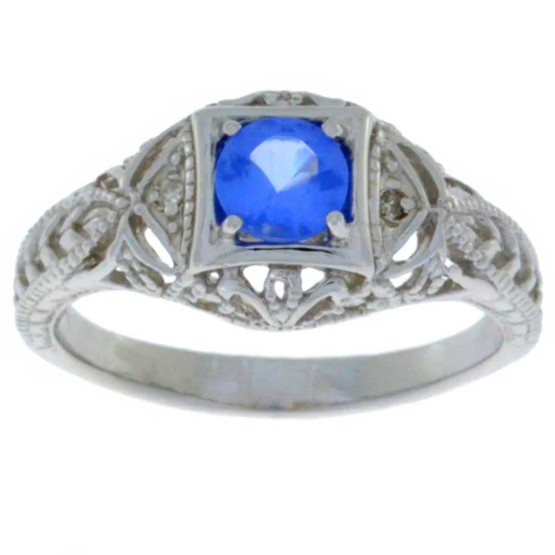 Designer Wedding Ring for Women-0.50 Ct Tanzanite & Diamond Round Ring .925 Sterling Silver