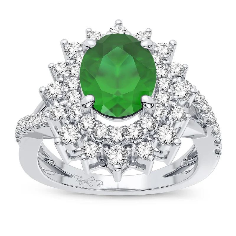 Antique Wedding Ring Set-14K 0.70CT Diamond Ring Emerald