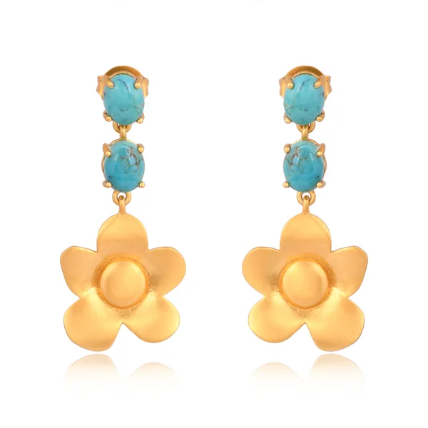 Wedding Earrings with Silver-Beachside Bloom Drop Earrings - Turquoise