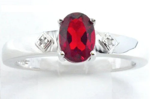 Custom Engagement Ring Set for Women-1 Ct Garnet & Diamond Oval Ring .925 Sterling Silver Rhodium Finish