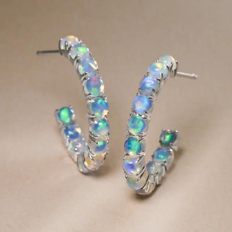 Colorful Gemstone Earrings-Opal Inside-Outside Hoops