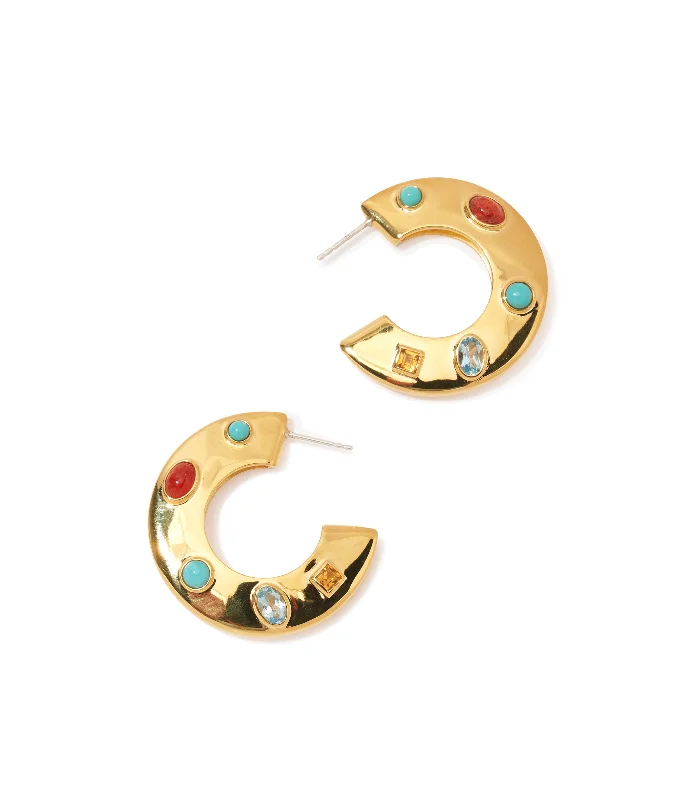 Chic Bridal Earrings-Saucer Hoops in Dotted Stone