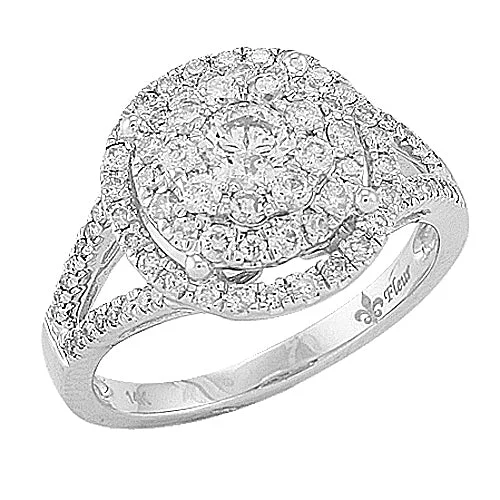 Platinum Diamond Ring-14KW 1.05CTW DIAMOND FLEUR RING [0.27CT CTR]