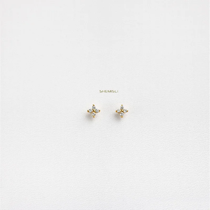 Cute Butterfly Earrings-4 Leaf Clover Studs, CZ Flower Earrings, Starburst Studs, Unisex, Gold, Silver SHEMISLI SS040