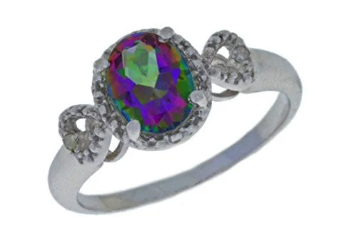 Promise Ring with Diamond-2 Ct Genuine Mystic Topaz & Diamond Oval Heart Ring .925 Sterling Silver Rhodium Finish