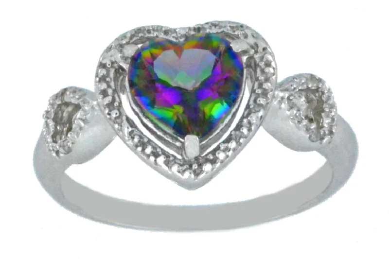 Custom Sapphire Wedding Ring-1.5 Ct Mystic Topaz & Diamond Heart Ring .925 Sterling Silver Rhodium Finish