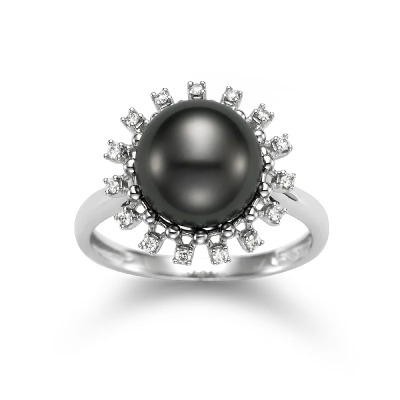 Men's Engagement Ring with Diamonds-Snowflake Pearl Ring