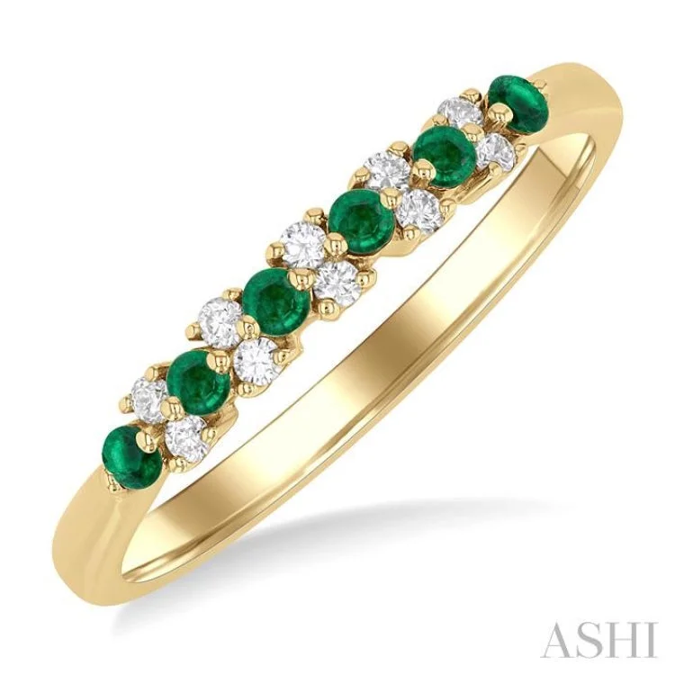 Women's Diamond Wedding Ring-1.9 MM Emerald and 1/10 ctw Round Cut Diamond Precious Band in 14K Yellow Gold