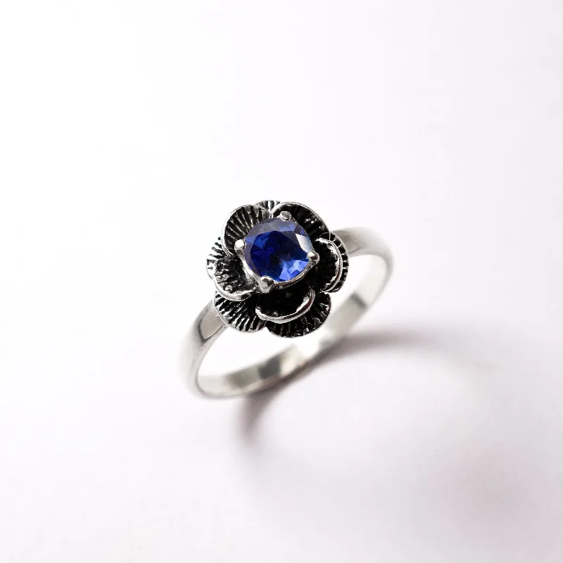 Custom Engagement Ring with Rubies-Rose Tanzanite Ring - Blue Solitaire Ring - Vintage Flower Ring