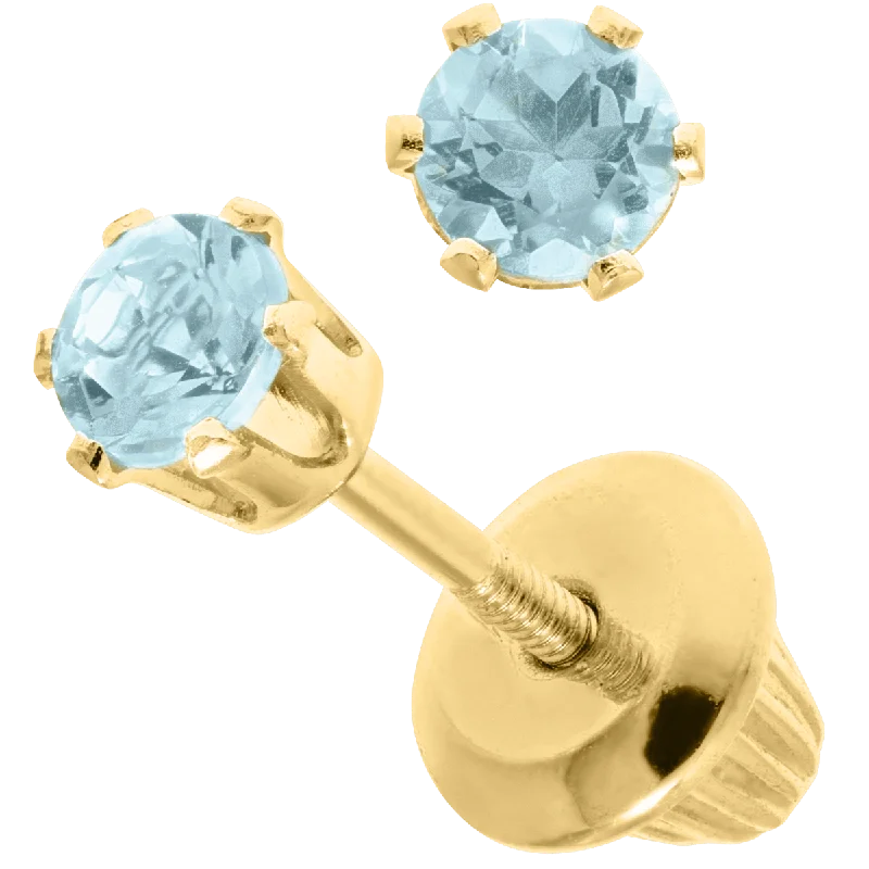 Crystal and Pearl Earrings-14K Y Gold 3mm Blue Topaz Baby Stud Earrings-December