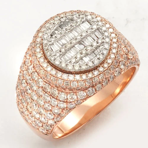 Classic Gold Ring-14KR+W 3.35CTW BAGUETTE DIAMOND MENS RING - ROUND