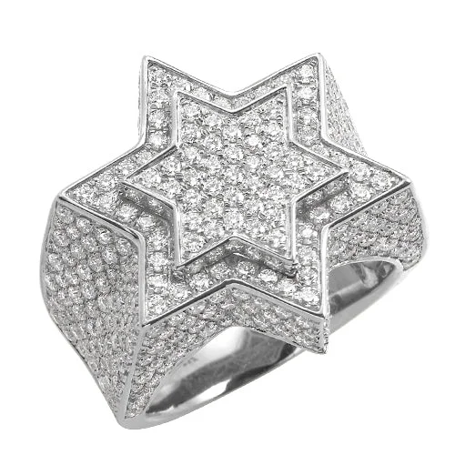 Luxury Engagement Ring Set-14KW 4.60CTW DIAMOND 3- STAR OF DAVID MENS RING