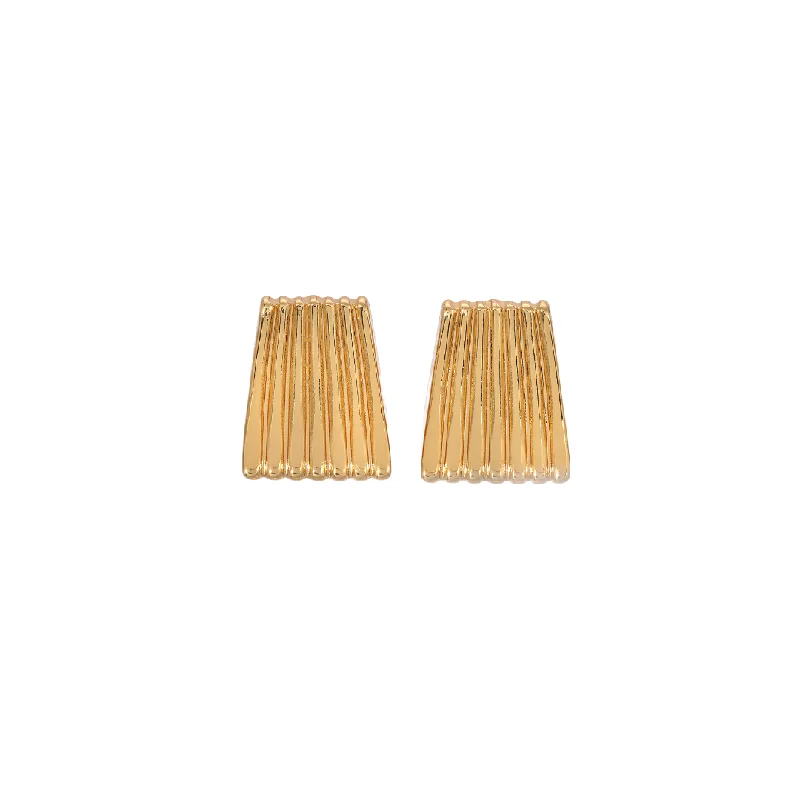 Trendy Silver Earrings-RIBBED GOLD