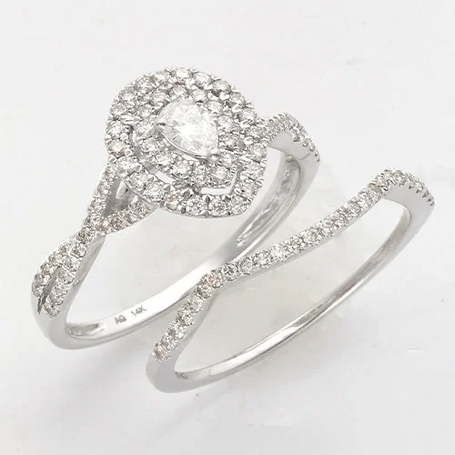 Unique Gold Ring-14KW 0.70CTW DIAMOND PEAR SHAPE BRIDAL SET