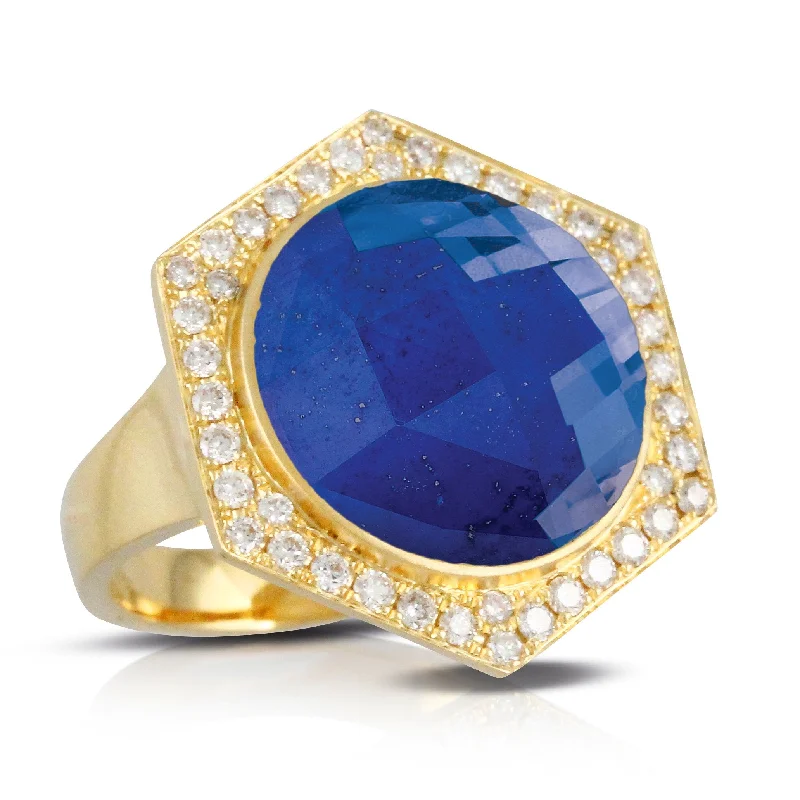 Classic Sapphire Wedding Band-Doves Royal Lapis Collection 18K Yellow Gold Diamond Ring