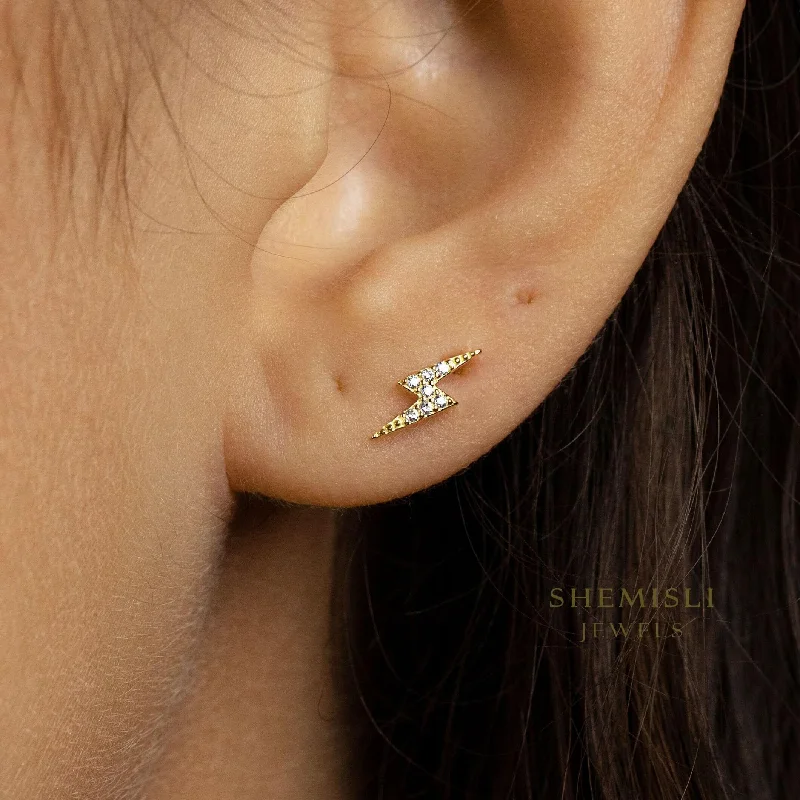 Trendy Earrings for Girls-Small Lightning CZ Studs Earrings, Unisex, Gold, Silver SHEMISLI - SS115 Butterfly End, SS828 Screw Ball End (Type A)