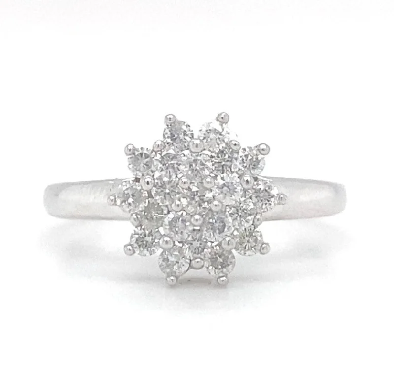 Rose Gold Engagement Ring-14K White Gold Diamond Cluster Ring