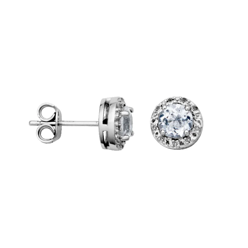 Bridal Earrings with Diamonds-Sterling Silver White Topaz Post Earrings