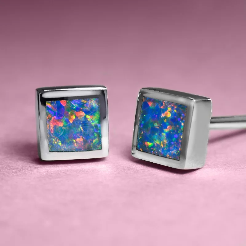 Trendy Silver Earrings-Opal Doublet Studs