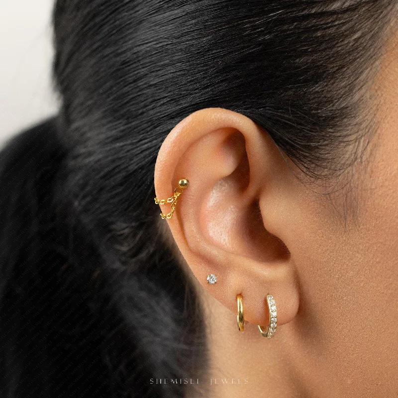 Elegant Gemstone Earrings-Double Chain Helix Earrings With Screw Ball End, Unisex, Gold, Silver SHEMISLI SS1332 (Type A Ball End)