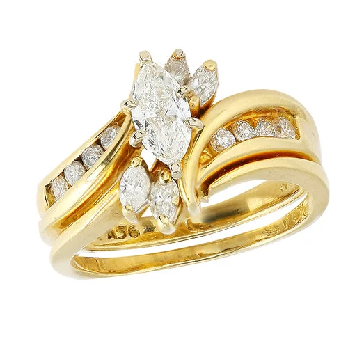 Gemstone Wedding Ring Set-18KY 0.75CTW MARQUIS DIAMOND RING