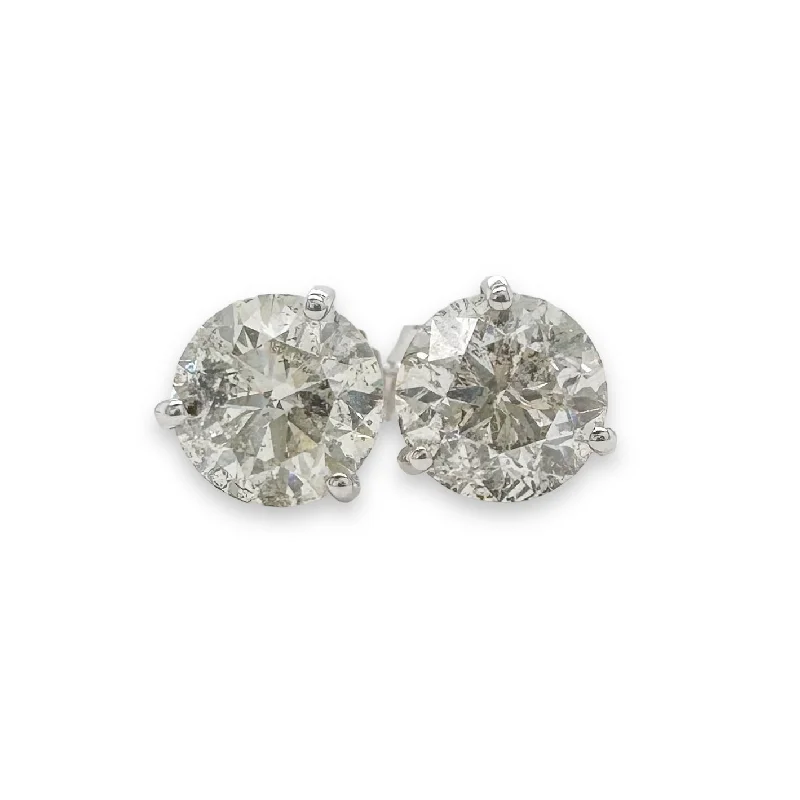 Fashionable Stud Earrings-18K W Gold 3.00ctw J/I2 Round Diamond Stud Earrings