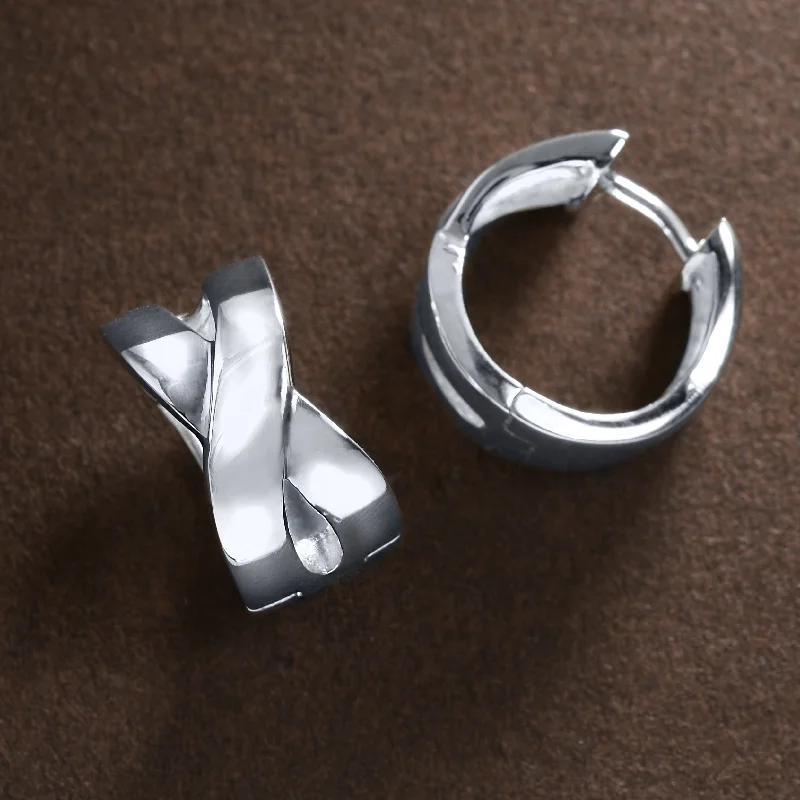 Vintage Gold Earrings-Silver "X" Hoops