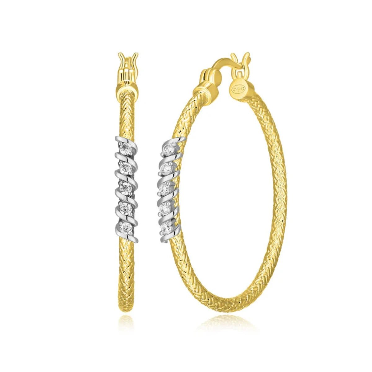 Elegant Wedding Earrings-YGP Sterling CZ 35mm Mesh Hoop Earrings