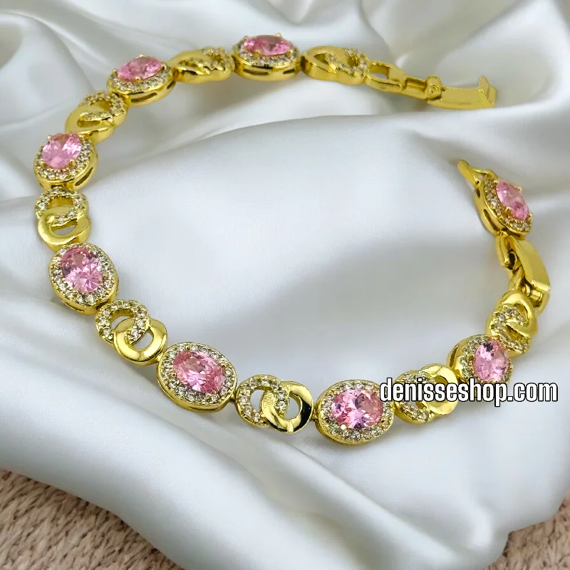 Classic Tennis Bracelet for Weddings-14K PINK DESIGN BRACELET BR492