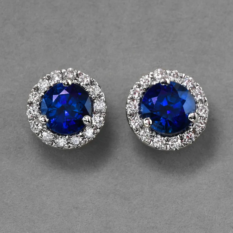 Boho Beaded Earrings-Glamorous Sapphire Halo Studs