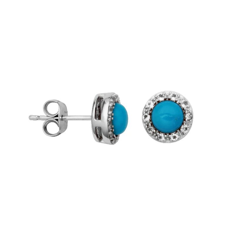 Modern Stud Earrings-Sterling Silver Turquoise and White Topaz Earrings