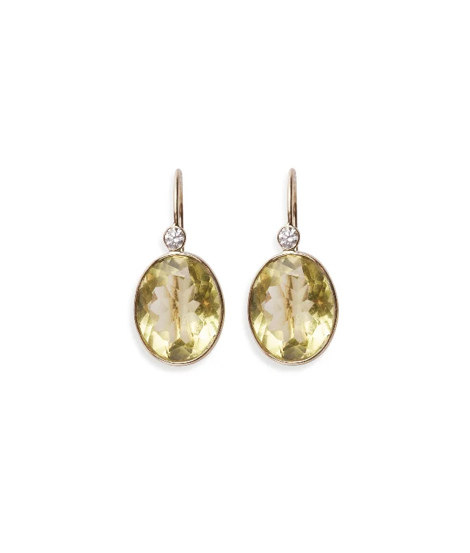 Designer Earrings for Women-14k Gold Pool Earrings in Lemon Quartz & Diamond