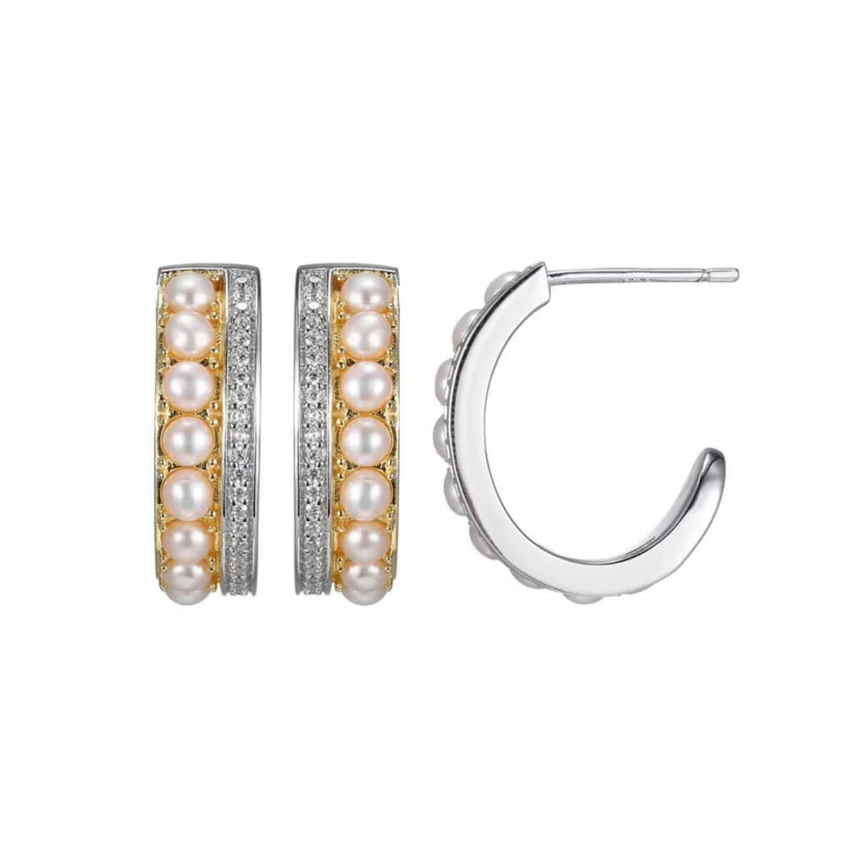 Diamond Hoop Earrings-SS CZ and Pearl Hoop Earrings