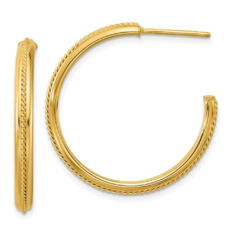 Classic Dangle Earrings-14K Y Gold 29mm Rope Design Round J-Hoop Earrings