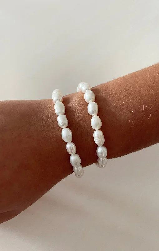 Silver Bracelet for Bridesmaids-ALV Jewels Arielle Pearl Bracelet ~ Ivory