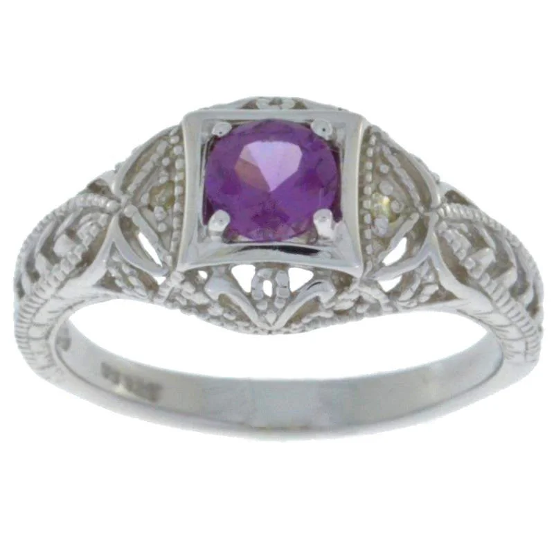 Custom Diamond Wedding Band-0.50 Ct Alexandrite & Diamond Round Ring .925 Sterling Silver