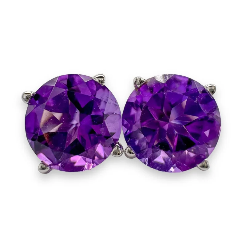 Silver Earrings with Crystals-14K W Gold 1.40cttw 6mm Round Amethyst Earrings