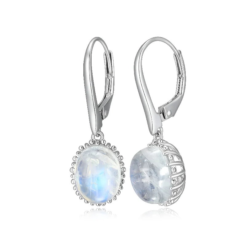 Large Stud Earrings-Sterling Silver Blue Rainbow Moonstone Drop Earrings