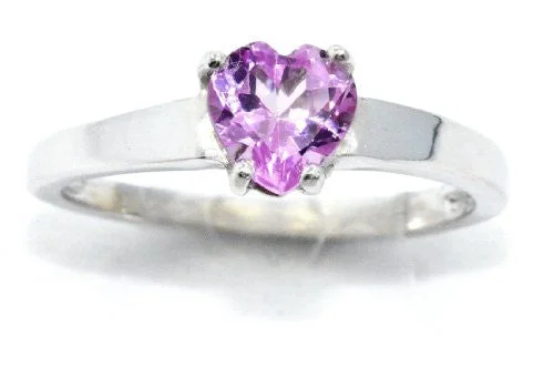 Sparkling Engagement Ring-1 Ct Pink Sapphire Heart Ring .925 Sterling Silver Rhodium Finish