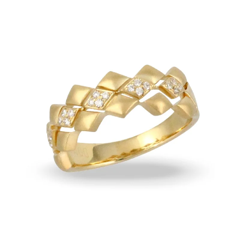 Modern Silver Wedding Band-Doves Diamond Fashion Collection 18K Yellow Gold Diamond Ring