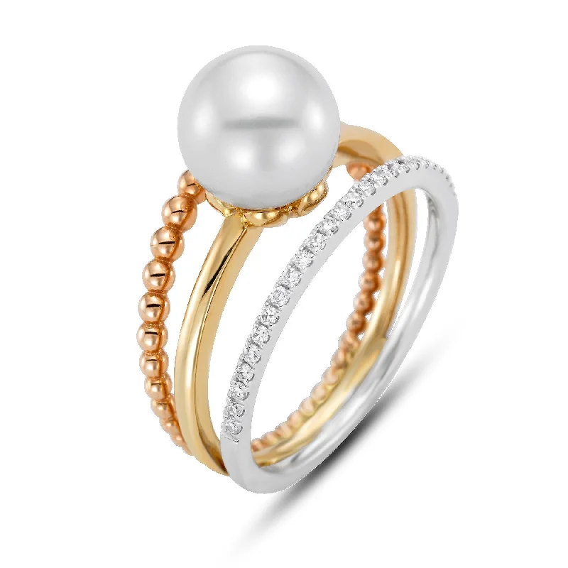 Diamond Ring for Wedding Day-Tricolor Pearl Ring