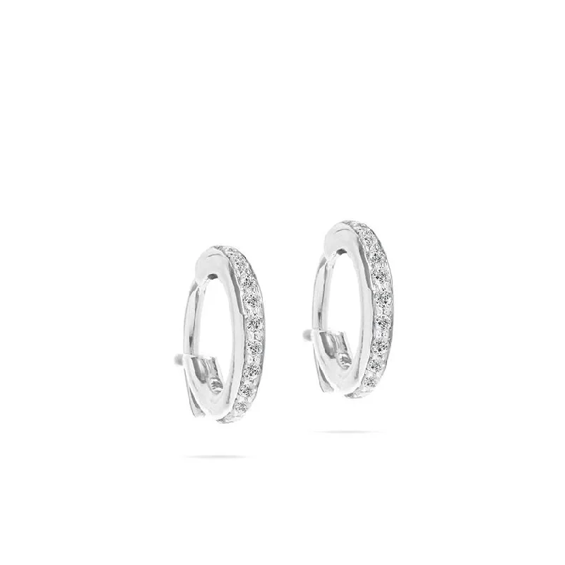 Gold Earrings with Crystals-Pavé Huggie Hoops in Sterling Silver