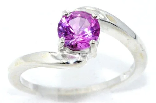 Vintage Gold Ring-1 Ct Pink Sapphire Round Ring .925 Sterling Silver Rhodium Finish